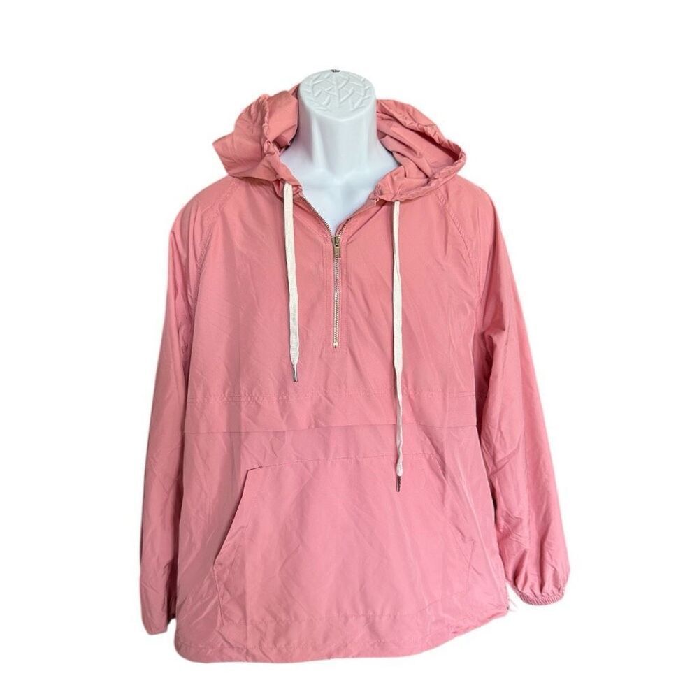 Womens Main Strip Pink Lightweight Waterproof Windbreaker Jacket - Sz M